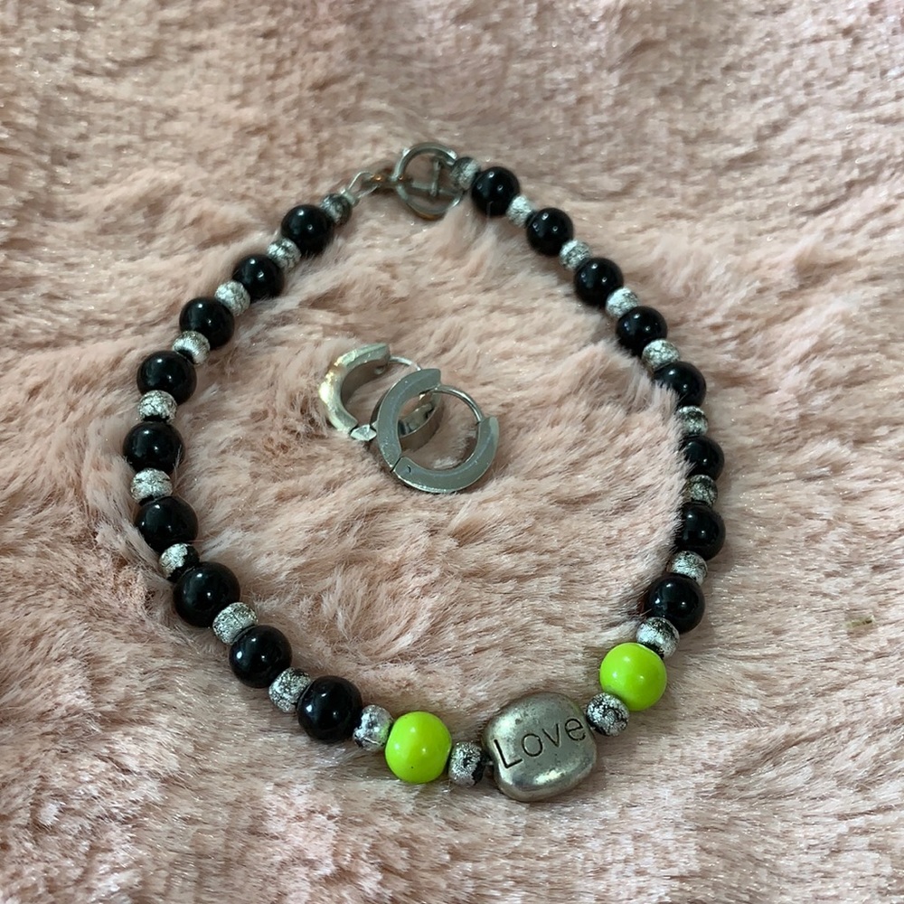 Love Beaded Bracelet & Hoop Earring Cuffs